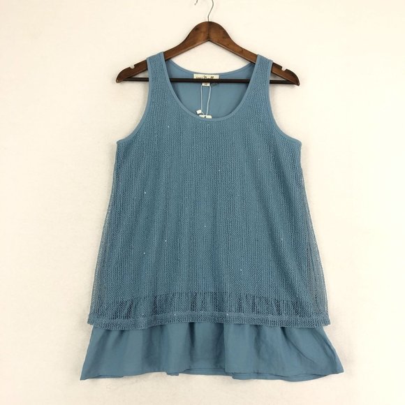 Simply Noelle NWT Women's Size Small/Medium Blue Mesh Overlay Layered Tunic Top - Picture 1 of 10